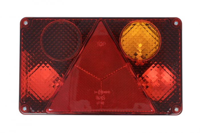 Stop spate dreapta (12V, cu intermitent, cu stop, lumina de parcare, reflector triunghiular, surub, numar conexiuni: 5, conector: WAS 5, cu becuri)