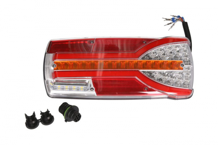Stop spate dreapta CARMEN (LED, 12 24V, cu intermitent, cu far de ceata, lumina de marsarier, cu stop, lumina de parcare, cu iluminare placuta, reflector, conector: AMP 7PIN Bayonet, alb )