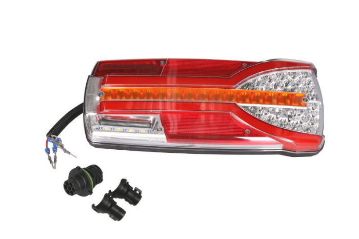 Stop spate dreapta CARMEN (LED, 12 24V, cu intermitent, cu far de ceata, lumina de marsarier, cu stop, lumina de parcare, reflector, conector: EURO AMP 7PIN, alb )