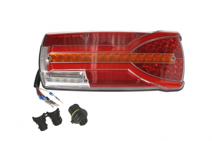 Stop spate dreapta CARMEN (LED, 12 24V, cu intermitent, cu far de ceata, lumina de marsarier, cu stop, lumina de parcare, reflector, dynamic indicator, conector: AMP 7PIN Bayonet, rosu )