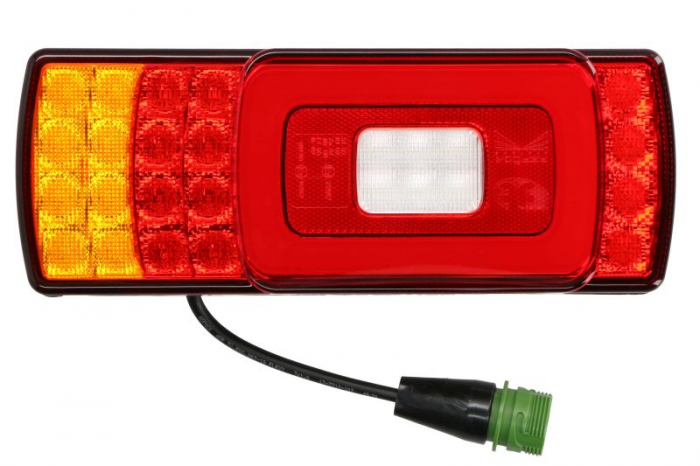 Stop spate dreapta ECOFAB (LED, 10 12 24 30V, cu intermitent, cu far de ceata, lumina de marsarier, cu stop, lumina de parcare, reflector, lungime cablu: 0,3m, fixare orizontala fixare verticala, cone
