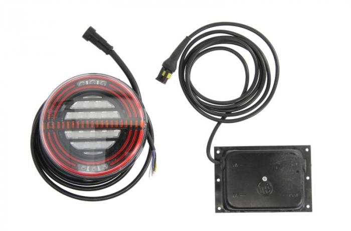 Stop spate dreapta (LED, 24V, cu intermitent, cu far de ceata, lumina de marsarier, cu stop, lumina de parcare, indicator dinamic, lungime cablu: 2m, cu un rezistor de sarcina indicator)