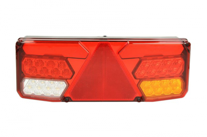 Stop spate dreapta (LED, 24V, cu intermitent, cu far de ceata, lumina de marsarier, cu stop, lumina de parcare, reflector triunghiular, cu un rezistor de sarcina indicator; cu sarcina la lumina de fra