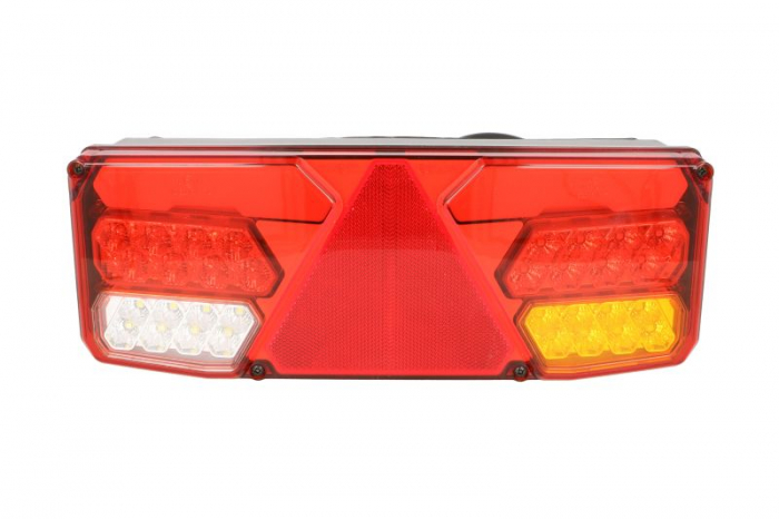 Stop spate dreapta (LED, 24V, cu intermitent, cu far de ceata, lumina de marsarier, cu stop, lumina de parcare, reflector triunghiular, cu un rezistor de sarcina indicator; cu sarcina la lumina de fra