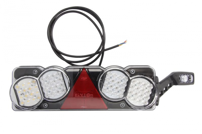 Stop spate dreapta (LED, 24V, cu lumina de ceata, lumina de marsarier, cu stop, lumina de parcare, reflector triunghiular, cu lampa cu brat prelungitor, lungime cablu: 0,2m)