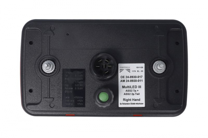 Stop spate dreapta MULTILED III (LED, 12/24V, cu intermitent, cu far de ceata, marsarier, cu stop, lumina de parcare, reflector triunghiular, conector: 2x ASS2 2PIN/ASS2 7PIN) potrivit ADR [2]