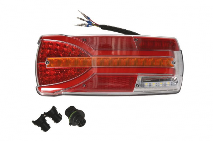 Stop spate stanga CARMEN (LED, 12 24V, cu intermitent, cu far ceata, lumina de marsarier, cu stop, lumina de parcare, cu iluminare placuta, reflector, conector: EURO AMP 7PIN, rosu )