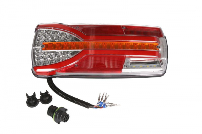 Stop spate stanga CARMEN (LED, 12 24V, cu intermitent, cu far ceata, lumina de marsarier, cu stop, lumina de parcare, cu iluminare placuta, reflector, conector: AMP 7PIN Bayonet, alb )