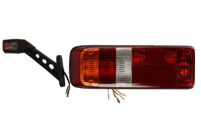 Stop spate stanga (cu intermitent, cu far de ceata, lumina de marsarier, cu stop, lumina de parcare, reflector triunghiular, cu lampa cu brat prelungitor) potrivit KOGEL; SCHMITZ