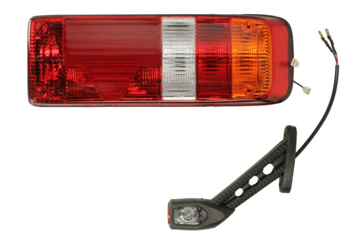 Stop spate stanga (cu intermitent, cu far de ceata, lumina de marsarier, cu stop, lumina de parcare, reflector triunghiular, cu lampa cu brat prelungitor) potrivit KOGEL; SCHMITZ