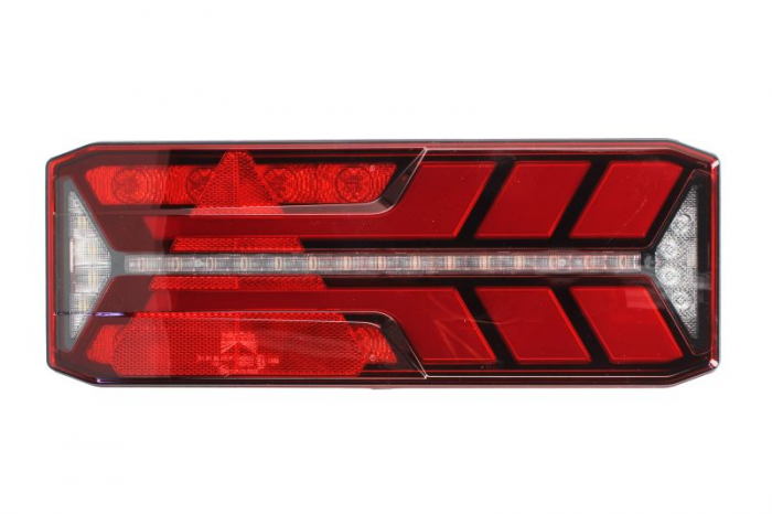 Stop spate stanga ECOLED III (LED, 24V, cu intermitent, cu far de ceata, marsarier, cu stop, lumina de parcare, reflector triunghiular, indicator dinamic, conector: ASS2 7PIN)