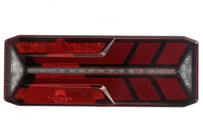 Stop spate stanga ECOLED III (LED, 24V, cu intermitent, cu far de ceata, marsarier, cu stop, lumina de parcare, reflector triunghiular, indicator dinamic, conector: AMP 7PIN)