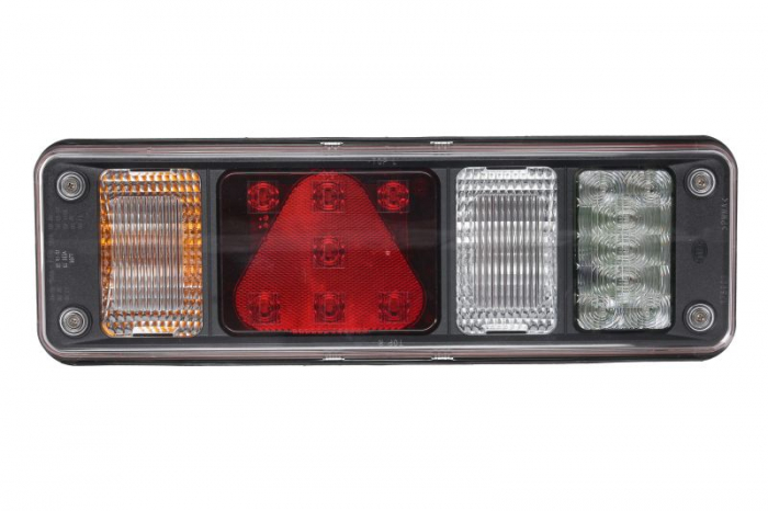 Stop spate stanga Hybrid (LED P21W, 24V, cu intermitent, cu far de ceata, lumina de marsarier, cu stop, lumina de parcare, reflector triunghiular conector: 7PIN + 4x 2PIN)