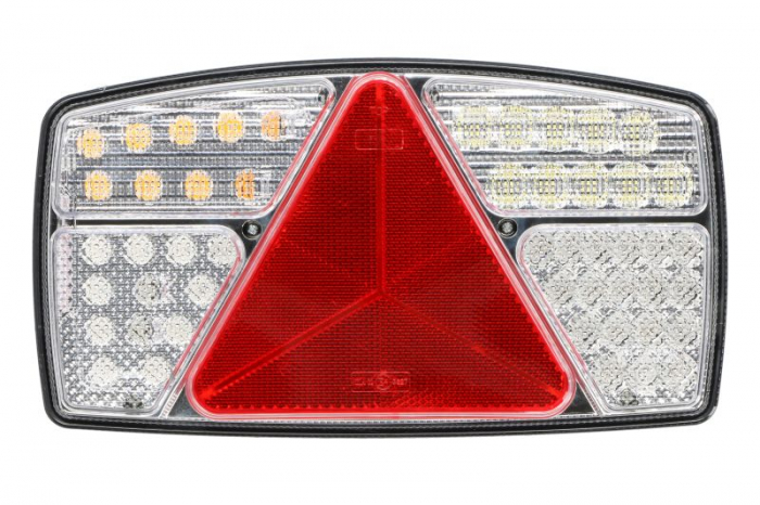 Stop spate stanga (LED, 10 30V, cu intermitent, cu far ceata, lumina de marsarier, cu stop, lumina de parcare, reflector triunghiular, lungime cablu: 0,5m) potrivit SCANIA