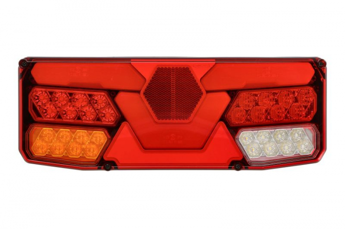 Stop spate stanga (LED, 12 24V, cu intermitent, cu far ceata, lumina de marsarier, cu stop, lumina de parcare, cu iluminare placuta, reflector, conector: Tyco 7PIN Bayonet)