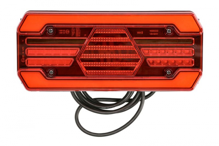 Stop spate stanga (LED, 12 24V, cu intermitent, cu far ceata, lumina de marsarier, cu stop, lumina de parcare, cu iluminare placuta, reflector, indicator dinamic, lungime cablu: 2m)