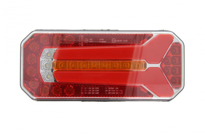 Stop spate stanga (LED, 12 24V, cu intermitent, cu far ceata, lumina de marsarier, cu stop, lumina de parcare, cu iluminare placuta, reflector, indicator dinamic, conector: WAS 7)
