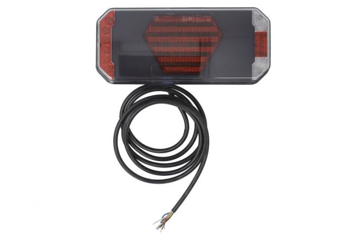 Stop spate stanga (LED, 12 24V, cu intermitent, cu far ceata, lumina de marsarier, cu stop, lumina de parcare, cu iluminare placuta, reflector, indicator dinamic, lungime cablu: 2m)