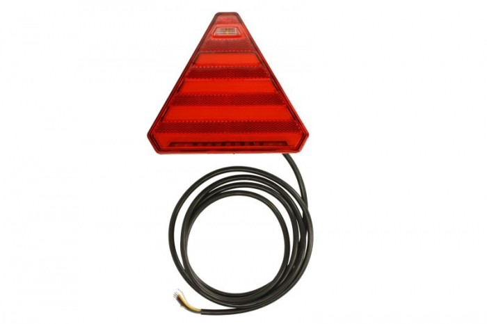 Stop spate stanga (LED, 12 24V, cu intermitent, cu far ceata, lumina de marsarier, cu stop, lumina de parcare, cu iluminare placuta, reflector triunghiular, lungime cablu: 0,2m, 163x143x75mm)