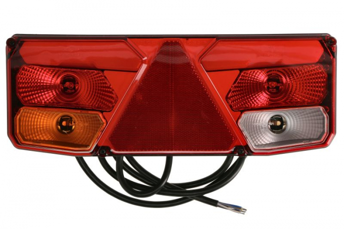 Stop spate stanga (LED, 12 24V, cu intermitent, cu far ceata, lumina de marsarier, cu stop, lumina de parcare, reflector triunghiular )
