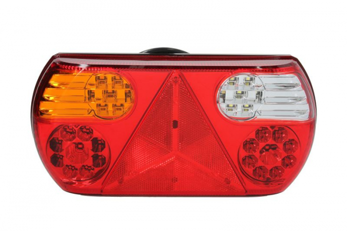 Stop spate stanga (LED, 12 24V, cu intermitent, cu far ceata, lumina de marsarier, cu stop, lumina de parcare, reflector triunghiular)