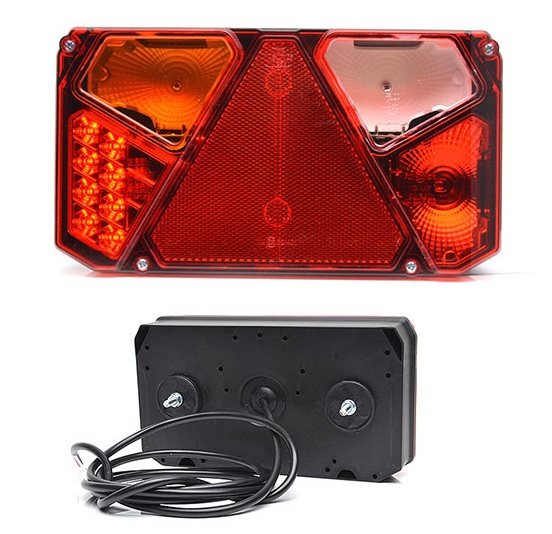 Stop spate stanga (LED, 12 24V, cu intermitent, cu far ceata, lumina de marsarier, cu stop, lumina de parcare, reflector triunghiular)