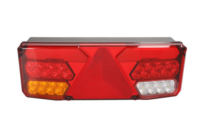 Stop spate stanga (LED, 12 24V, cu intermitent, cu far ceata, lumina de marsarier, cu stop, lumina de parcare, reflector triunghiular )
