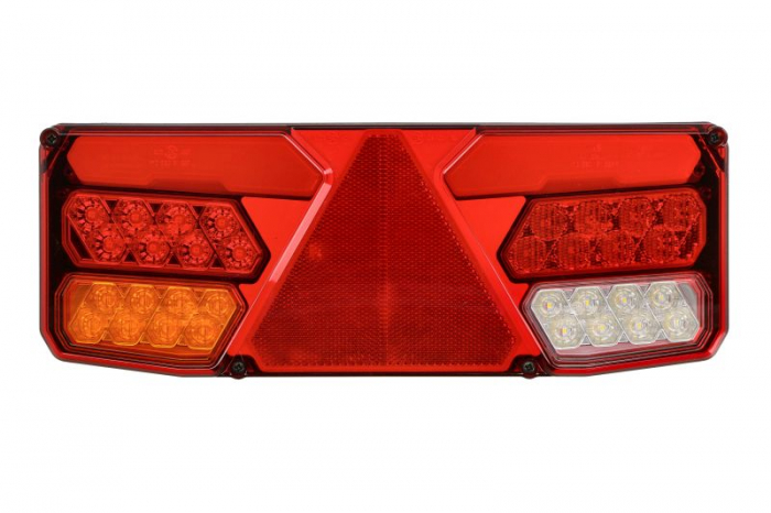Stop spate stanga (LED, 12 24V, cu intermitent, cu far ceata, lumina de marsarier, cu stop, lumina de parcare, reflector triunghiular conector: AMP 7PIN Bayonet)