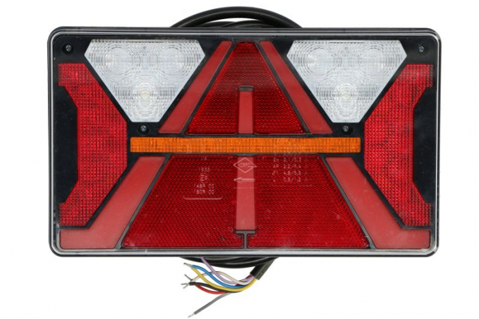 Stop spate stanga (LED, 12 24V, cu intermitent, cu far ceata, lumina de marsarier, cu stop, lumina de parcare, reflector triunghiular, lungime cablu: 2m)