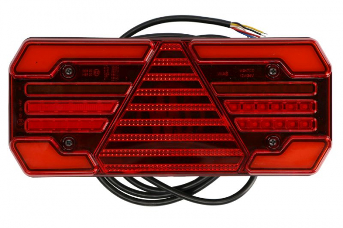 Stop spate stanga (LED, 12 24V, cu intermitent, cu far ceata, lumina de marsarier, cu stop, lumina de parcare, reflector triunghiular, semnalizator dinamic, lungime cablu: 2m)