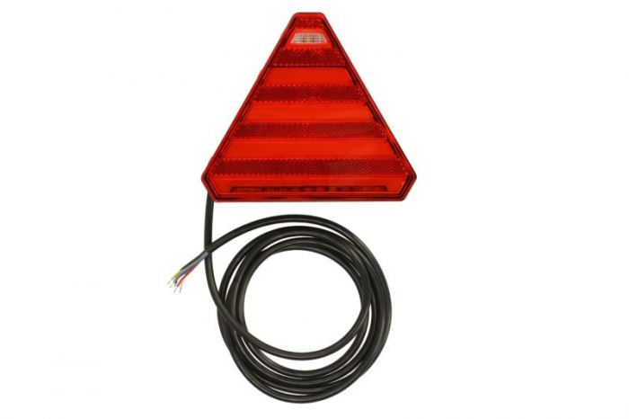 Stop spate stanga (LED, 12 24V, cu intermitent, cu far ceata, lumina de marsarier, cu stop, lumina de parcare, reflector triunghiular, semnalizator dinamic, lungime cablu: 0,2m, 163x143x40mm)