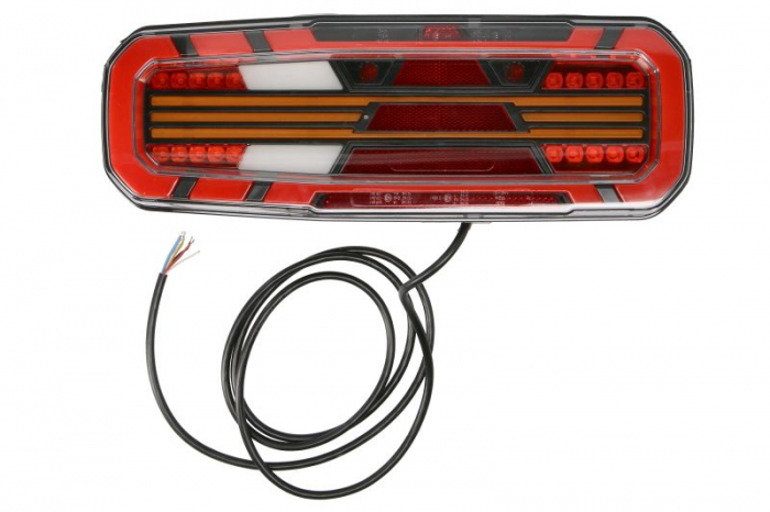Stop spate stanga (LED, 12 24V, cu intermitent, cu far ceata, lumina de marsarier, cu stop, lumina de parcare, reflector triunghiular, semnalizator dinamic, lungime cablu: 2m)