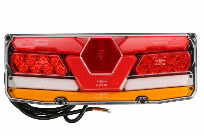 Stop spate stanga (LED, 12 24V, cu intermitent, cu far de ceata, lumina de marsarier, cu stop, lumina de parcare, cu iluminare placuta, reflector, cu lampa cu brat prelungitor, indicator dinamic)