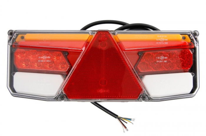 Stop spate stanga (LED, 12 24V, cu intermitent, cu far de ceata, lumina de marsarier, cu stop, lumina de parcare, reflector triunghiular, cu lampa cu brat prelungitor, indicator dinamic)