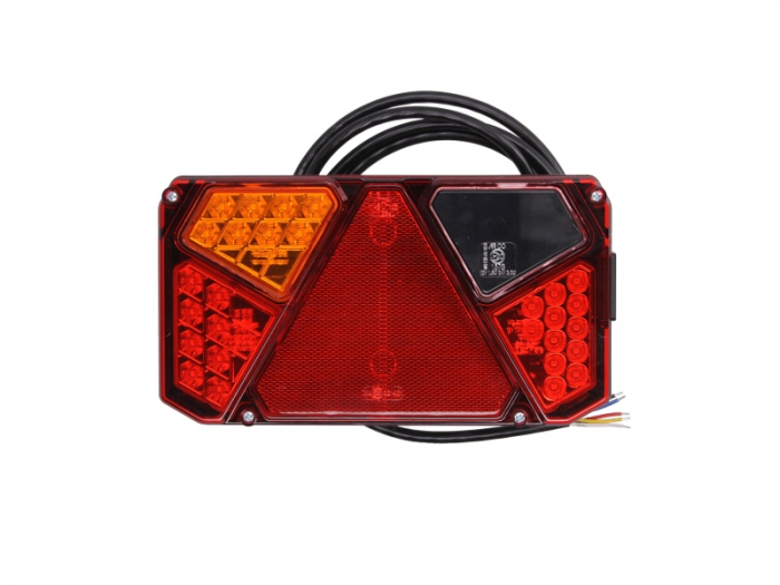 Stop spate stanga (LED, 12 24V, cu intermitent, cu lumina de ceata, cu stop, lumina de parcare, cu iluminare placuta, reflector triunghiular)