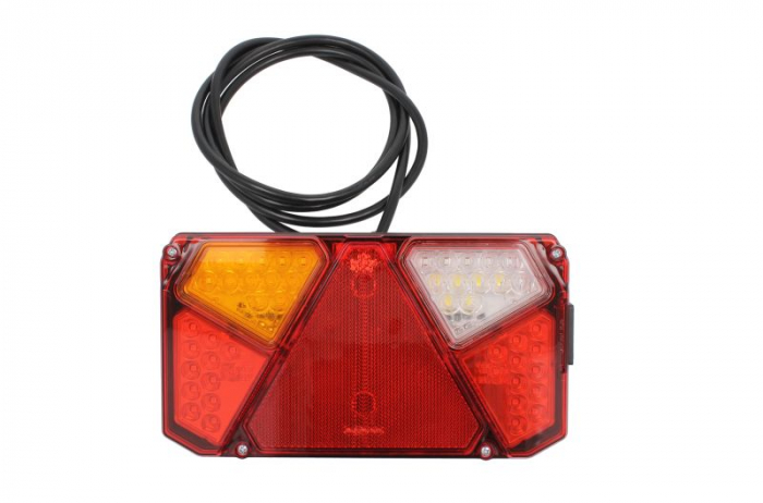 Stop spate stanga (LED, 12 24V, cu intermitent, cu lumina de ceata, lumina de marsarier, lumina de parcare, reflector triunghiular, lungime cablu: 0,2m)