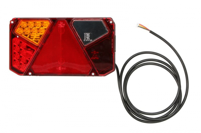 Stop spate stanga (LED, 12 24V, cu intermitent, cu stop, lumina de parcare, cu iluminare placuta, reflector triunghiular)