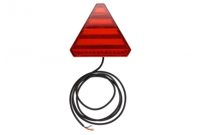 Stop spate stanga (LED, 12 24V, cu intermitent, cu stop, lumina de parcare, cu iluminare placuta, reflector triunghiular, lungime cablu: 0,2m, 163x143x75mm)