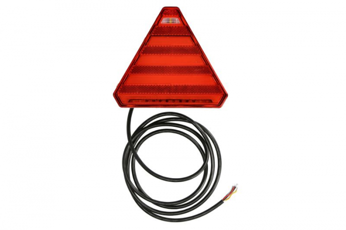 Stop spate stanga (LED, 12 24V, cu intermitent, lumina de marsarier, cu stop, lumina de parcare, cu iluminare placuta, reflector triunghiular, indicator dinamic, lungime cablu: 0,2m, 163x143x75mm)