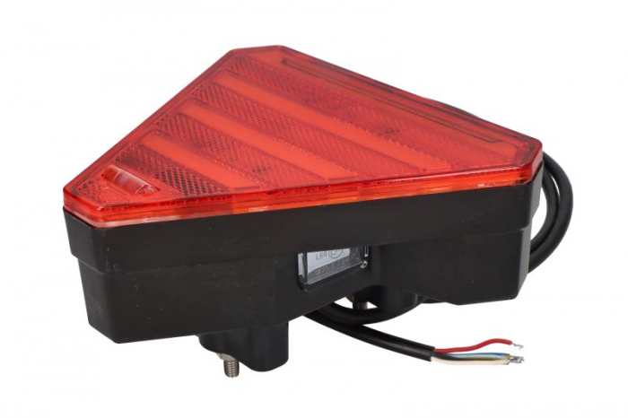 Stop spate stanga (LED, 12/24V, cu intermitent, lumina de marșarier, cu stop, lumina de parcare, cu iluminare placuta, reflector triunghiular, indicator dinamic, lungime cablu: 0,2m, 163x143x75mm) [3]