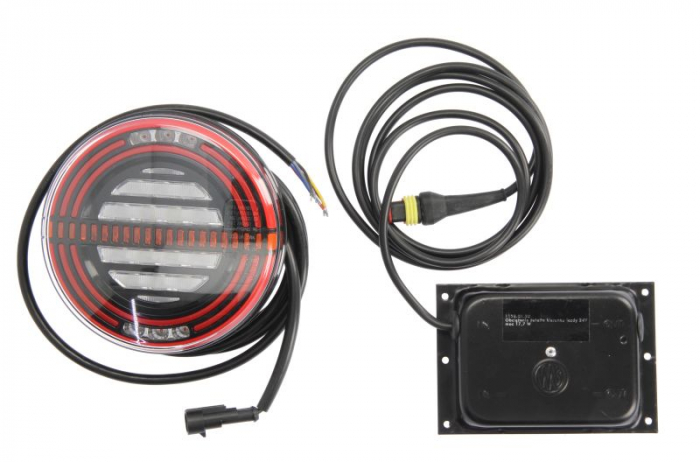 Stop spate stanga (LED, 24V, cu intermitent, cu far de ceata, lumina de marsarier, cu stop, lumina de parcare, indicator dinamic, lungime cablu: 2m, cu un rezistor de sarcina indicator)