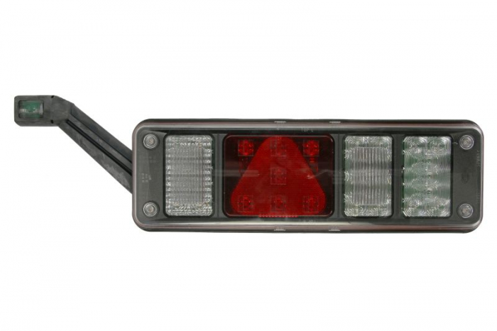 Stop spate stanga (LED, 24V, cu intermitent, cu far de ceata, lumina de marsarier, cu stop, lumina de parcare, reflector triunghiular, cu lampa cu brat prelungitor cu semnalizator)