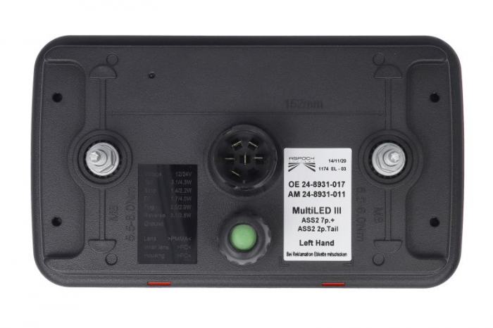 Stop spate stanga MULTILED III (LED, 12/24V, cu intermitent, cu far de ceata, marsarier, cu stop, lumina de parcare, reflector triunghiular, conector: 2x ASS2 2PIN/ASS2 7PIN) potrivit ADR [2]