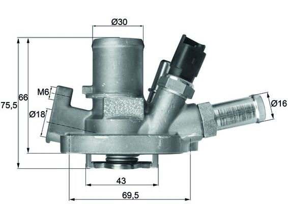Termostat lichid racire (80  C, in carcasa) potrivit ABARTH 500   595   695, 500C   595C   695C, GRANDE PUNTO, PUNTO, PUNTO EVO; ALFA ROMEO GIULIETTA, GIULIETTA HATCHBACK, MITO 1.2-2.0D 09.07-