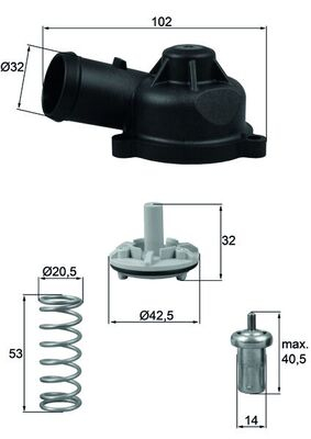 Termostat lichid racire (83  C, in carcasa) potrivit AUDI A1, A3, TT; SEAT ALTEA, ALTEA XL, CORDOBA, IBIZA III, IBIZA IV, IBIZA IV SC, LEON, TOLEDO III, TOLEDO IV 1.4-2.0 05.06-05.22