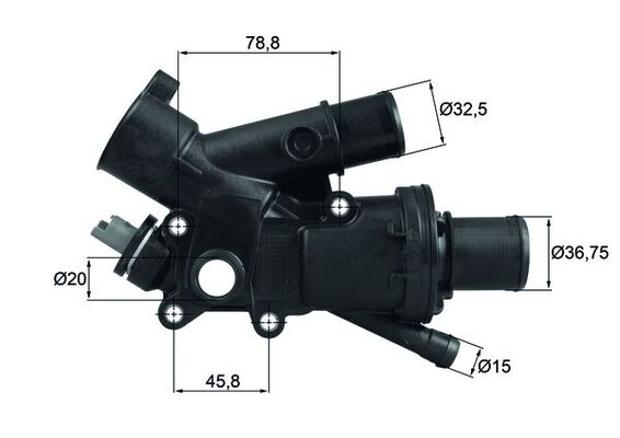 Termostat lichid racire (83  C, in carcasa) potrivit DS DS 5; VOLVO S40 II, V50; CITROEN C4 GRAND PICASSO I, C4 II, C4 PICASSO I, C5 III, C8, DS4, DS5, JUMPY II; FIAT SCUDO 2.0ALK-3.0D 12.03-