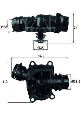 Termostat lichid racire (88  C, in carcasa) potrivit BMW 3 (E46), 5 (E39), 7 (E38), X5 (E53); LAND ROVER RANGE ROVER III; OPEL OMEGA B 2.5D 3.0D 08.98-08.12