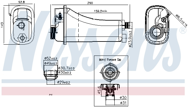 Vas expansiune cu capac, cu senzor nivel potrivit BMW Seria 3 (E46), 5 (E39), 7 (E38), X3 (E83), X5 (E53) 08.95-08.11