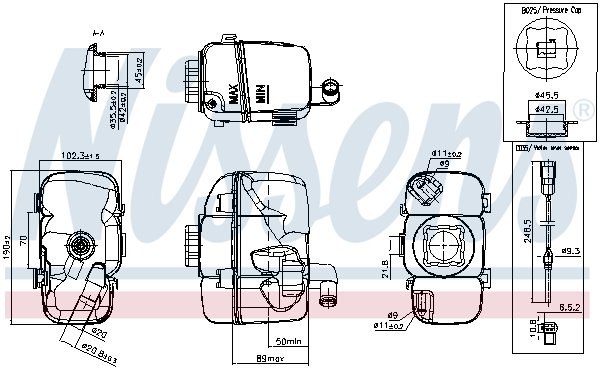 Vas expansiune cu capac, cu senzor nivel potrivit VOLVO S60 I, S70, S80 I, V70 I, V70 II, XC70 I, XC90 I 12.95-12.14