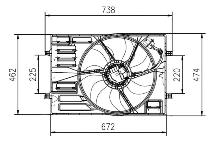 Ventilator radiator (cu carcasa) potrivit AUDI A3, Q2, Q3; SEAT ATECA, IBIZA V, LEON, LEON SC, LEON SPORTSTOURER, LEON ST, TARRACO; SKODA KAROQ, KODIAQ, OCTAVIA III, OCTAVIA IV 1.0-2.0D 04.12-